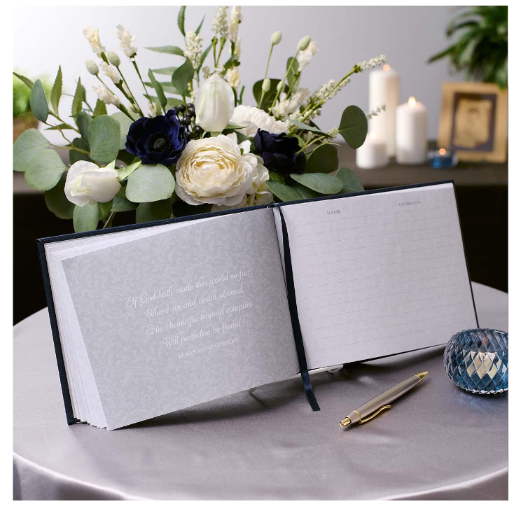 In Loving Memory Navy Faux Leather Medium Guest Book