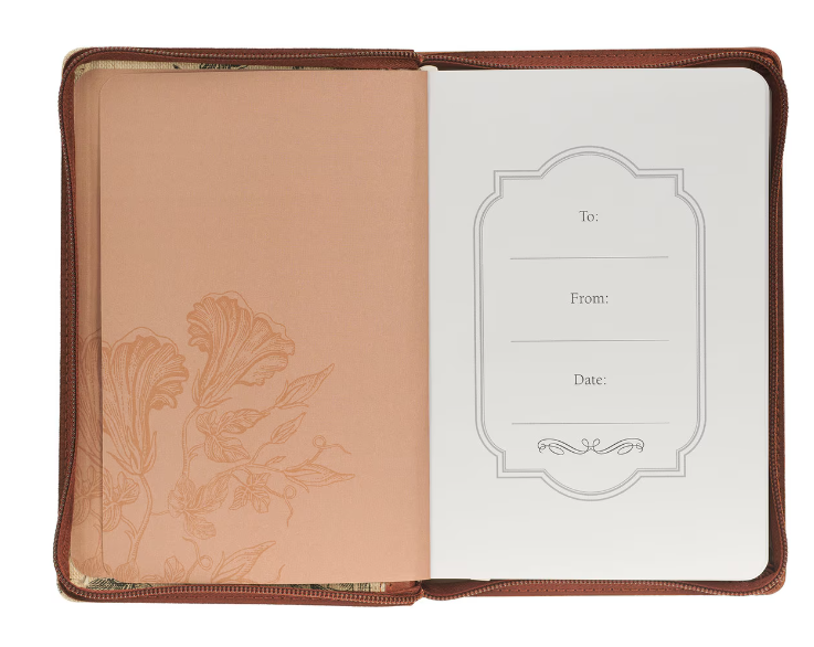 Amazing Grace Natural Canvas and Honey-brown Faux Leather Journal with Zipper Closure - 2 Corinthians 12:9