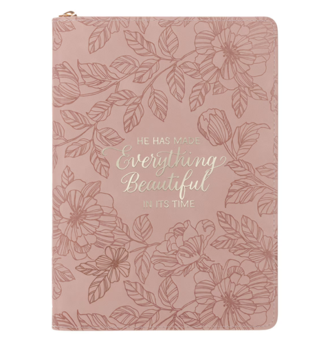 Everything Beautiful Blush Floral Faux Leather Journal with Zipper Closure - Ecclesiastes 3:11