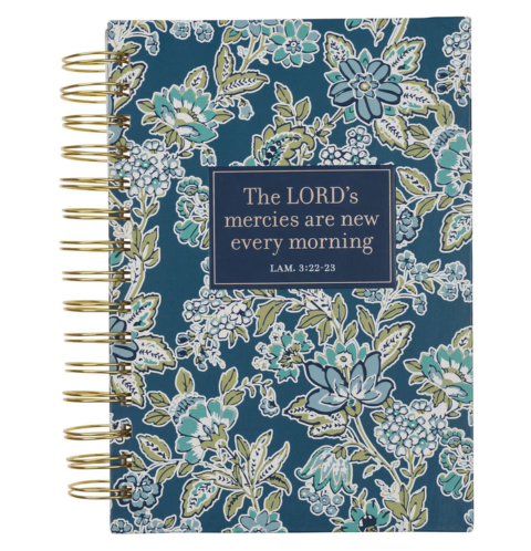 Morning Mercies Blue and Green Floral Spiral Journal - Lamentations 3:22-23