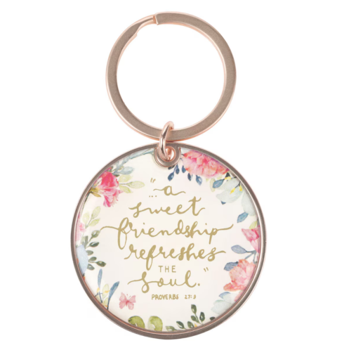 Sweet Friendship Bright Floral Wreath Keychain - Proverbs 27:9