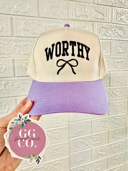 Worthy Bow Hat, Embroidered Vintage Hat, Christian Dad Hat, Christian Gift