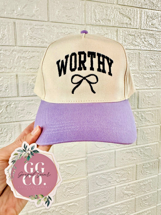 Worthy Bow Hat, Embroidered Vintage Hat, Christian Dad Hat, Christian Gift