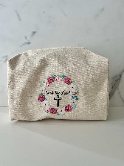 Makeup Bag Floral Seek the Lord Travel Pouch