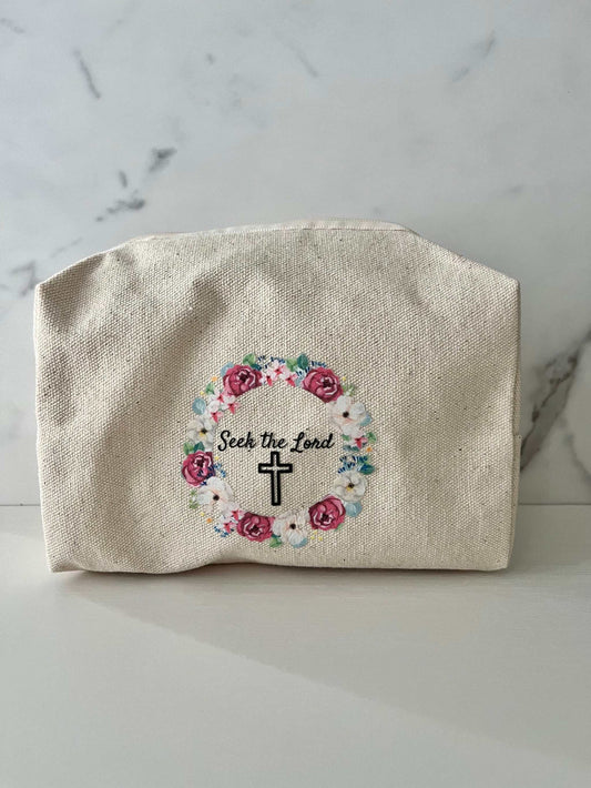 Makeup Bag Floral Seek the Lord Travel Pouch