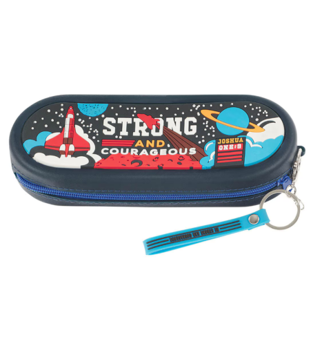Strong and Courageous Navy Silicone Pencil Case - Joshua 1:9