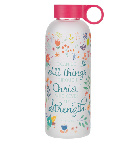 I Can Do All Things Pink Floral Water Bottle - Philippians 4:13