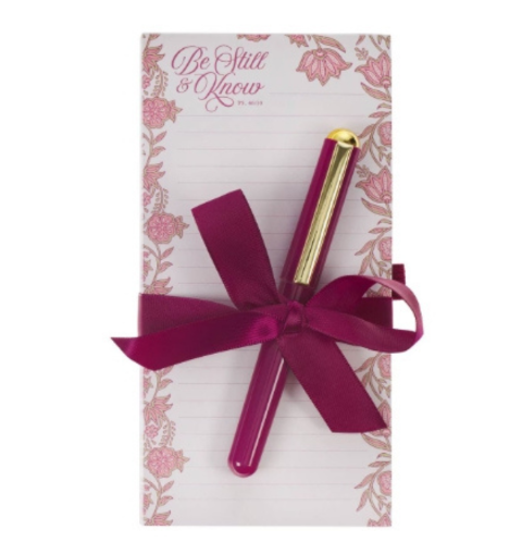 Be Still and Know Pink Spring Floral Notepad and Pen Set - Psalm 46:10