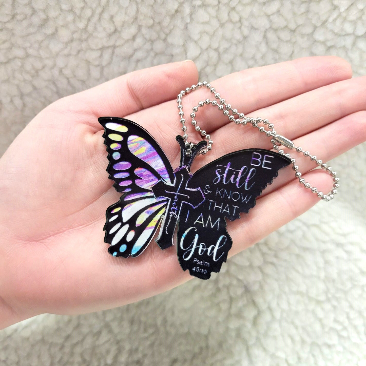 Be Still & Know Butterfly Key Chain