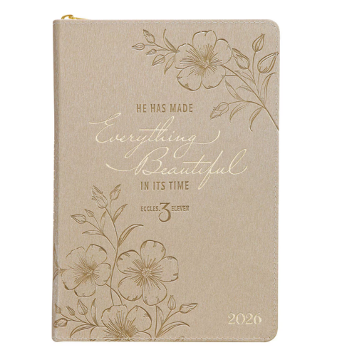 2026 Everything Beautiful Gold Faux Leather Executive Planner with Zipper Closure - Ecclesiastes 3:11