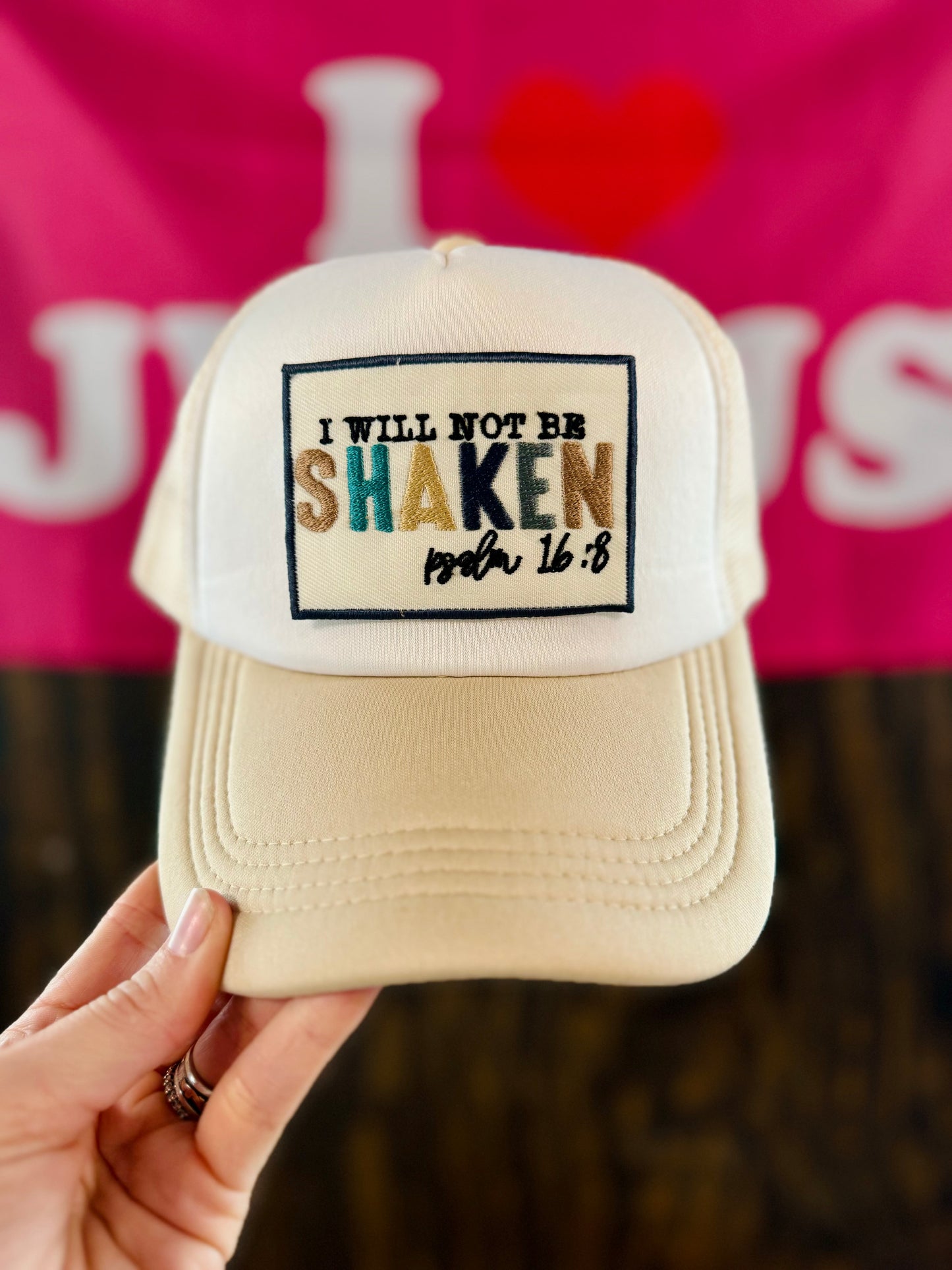 I Will Not Be Shaken Hat, Christian Trucker Hat, Embroidered Patch Hat, Trucker Hat, Patch Trucker Hat, Christian Gift
