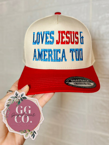 Loves Jesus & America Too Embroidered Hat, Embroidered Hat, Embroidered Christian Hat, Christian Dad Hat, Christian Gift, Embroidered Vintage Hat, Christian Gift