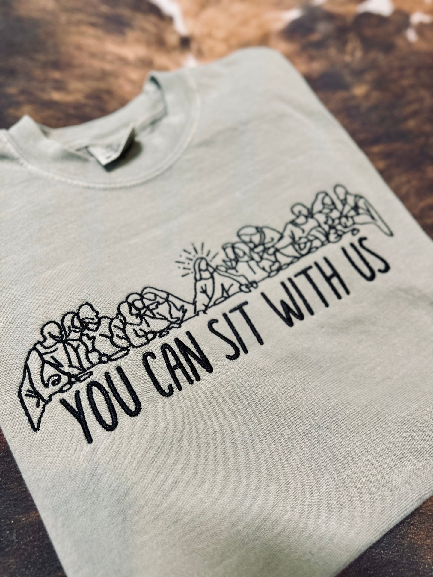 You Can Sit With Us Embroidered Shirt, Christian Sweatshirt, Embroidered Jesus Pullover, Christian Pullover, Christian Gift