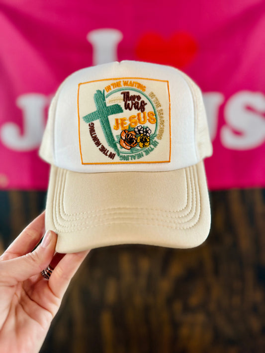 There Was Jesus Cross, Christian Trucker Hat, Embroidered Patch Hat, Trucker Hat, Patch Trucker Hat, Christian Gift