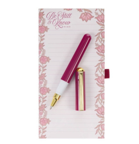 Be Still and Know Pink Spring Floral Notepad and Pen Set - Psalm 46:10
