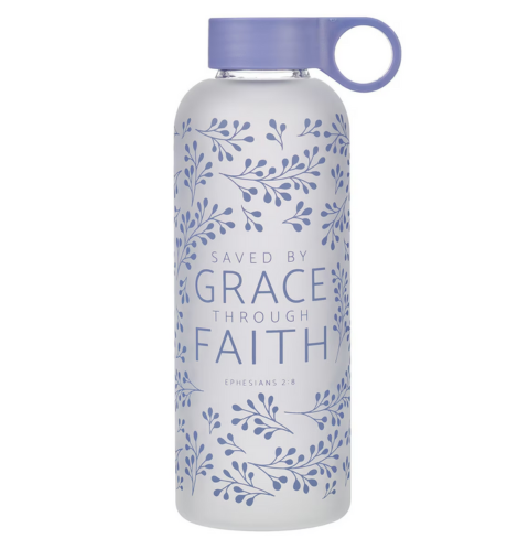 Saved by Grace Lilac Botanical Glass Water Bottle - Ephesians 2:8