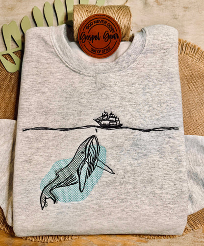 Jonah And The Fish Embroidered Shirt, Christian Sweatshirt, Embroidered Jesus Shirt, Christian Shirt, Christian Gift