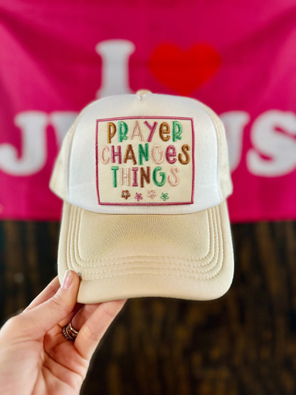 Prayer Changes Things Hat, Christian Trucker Hat, Embroidered Patch Hat, Trucker Hat, Patch Trucker Hat, Christian Gift