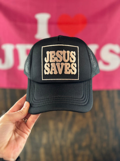Jesus Saves Hat, Christian Embroidered Patch Hat, Trucker Hat, Patch Trucker Hat, Christian Gift, Embroidered Hat