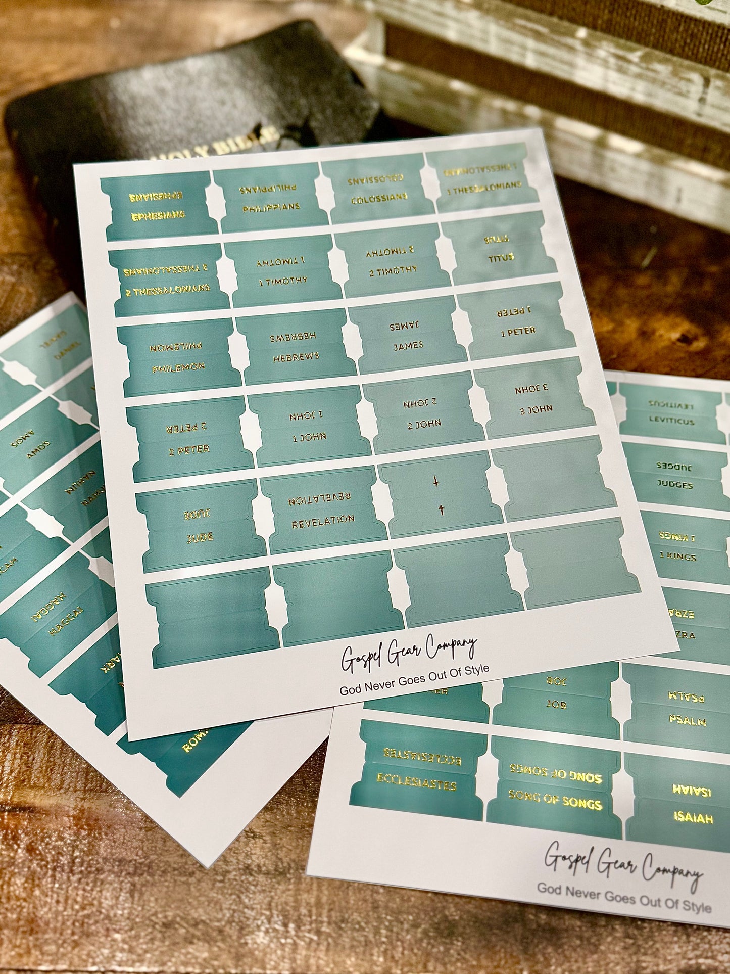 Gold Foil Sea Foam Matte Bible Tabs - Christian Bible Tabs