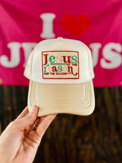 Jesus Is The Reason For The Season Hat, Christian Trucker Hat, Embroidered Patch Hat, Trucker Hat, Patch Trucker Hat, Christian Gift
