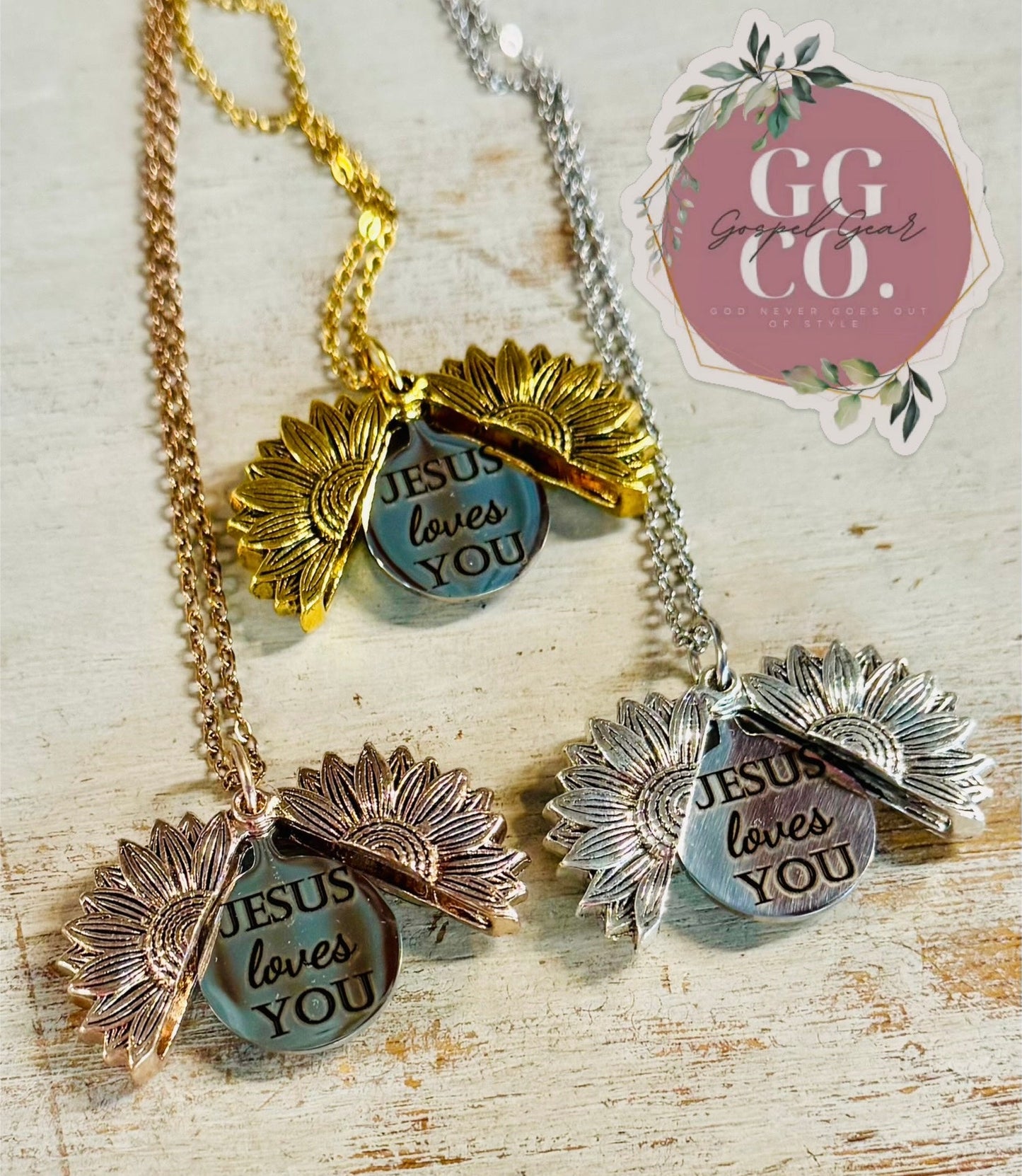 Jesus Loves You Hidden Sunflower Message Necklace - Hidden Message Necklace - Christian Jewelry - Engraved Christian Necklace - Christian Apparel - Necklace - Christian Gift