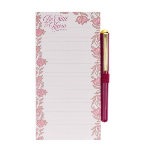 Be Still and Know Pink Spring Floral Notepad and Pen Set - Psalm 46:10