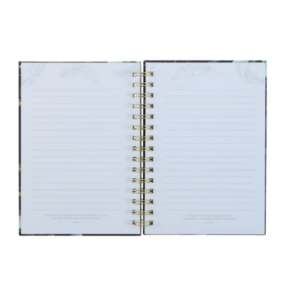 Find Refuge Black and Gold Feather Large Spiral Journal - Psalm 91:4