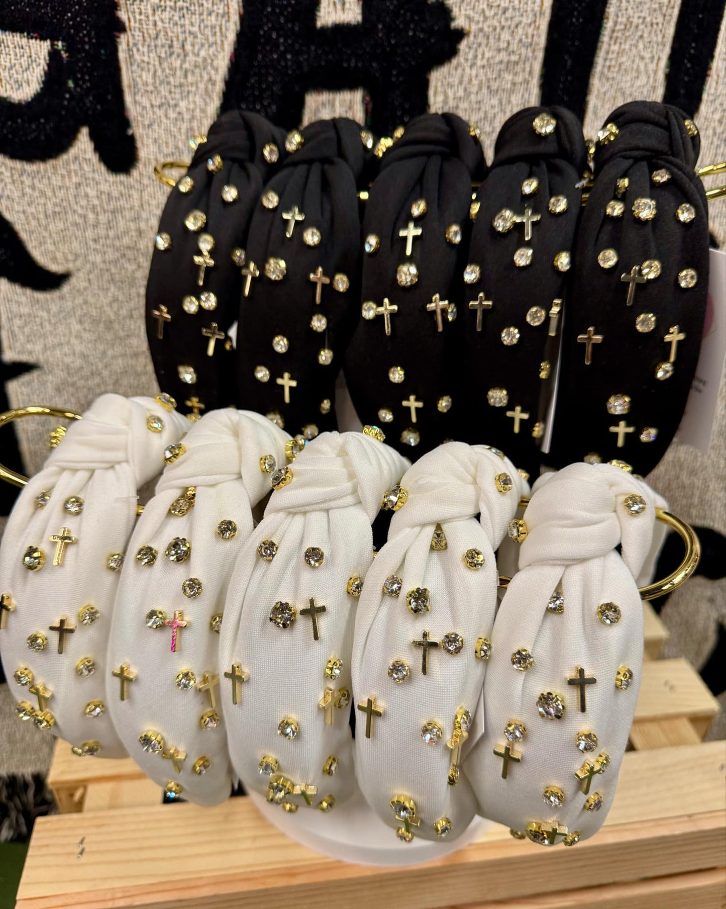 Cross Jeweled Knotted Headband, Christian Headband, Cross and Rhinestone Headband, Church Headband, Christian Gift, Christian Accessories