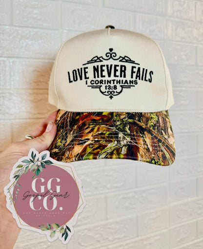Love Never Fails Hat, Embroidered Vintage Hat, Christian Dad Hat, Christian Gift