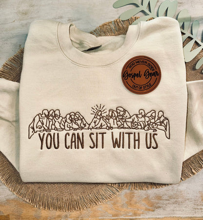 You Can Sit With Us Embroidered Shirt, Christian Sweatshirt, Embroidered Jesus Pullover, Christian Pullover, Christian Gift