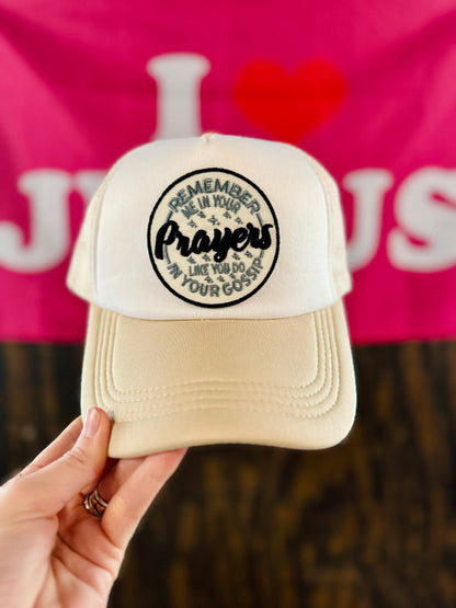 Keep Me In Your Prayers Hat, Christian Trucker Hat, Embroidered Patch Hat, Trucker Hat, Patch Trucker Hat, Christian Gift