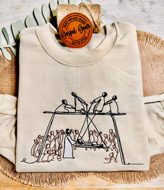 Jesus Heals The Paralyzed Embroidered Shirt, Christian Sweatshirt, Embroidered Jesus Shirt, Christian Shirt, Christian Gift