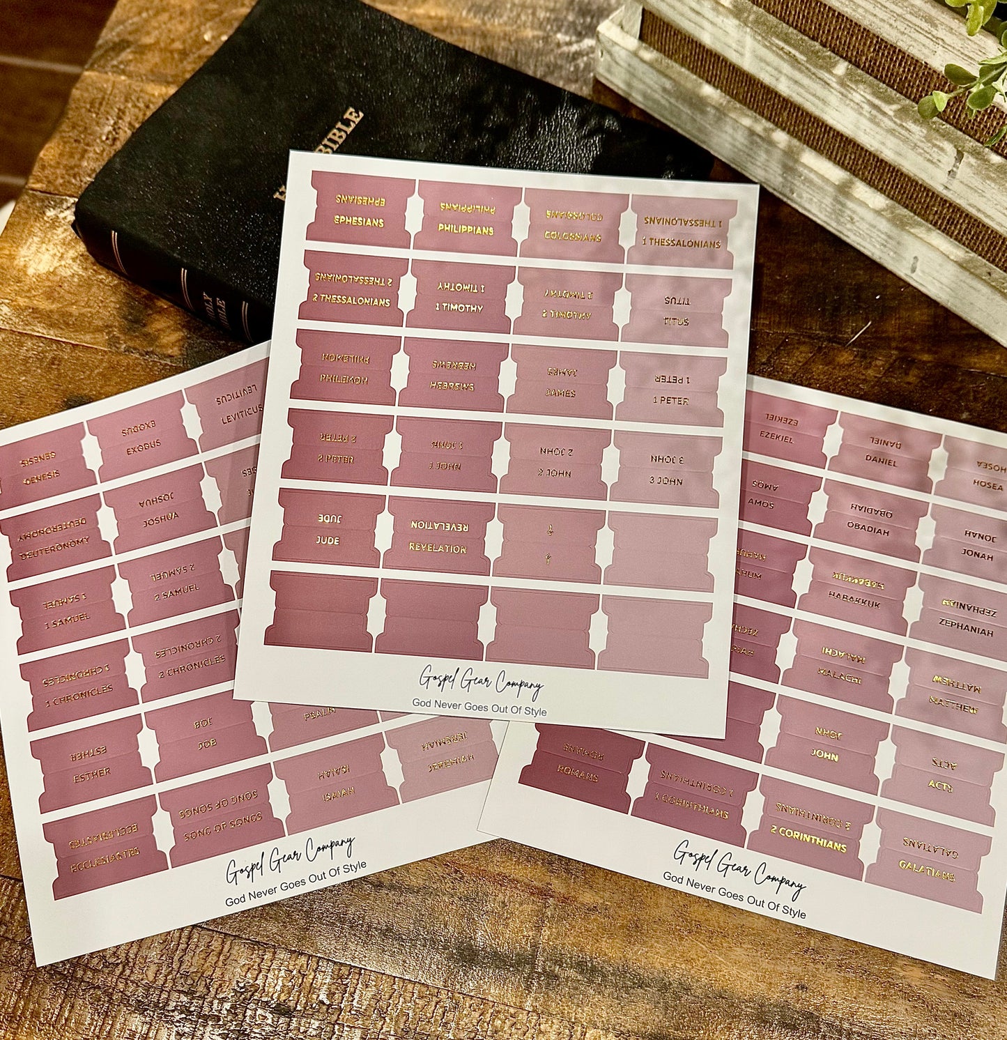 Gold Foil Dusty Rose Matte Bible Tabs - Christian Bible Tabs