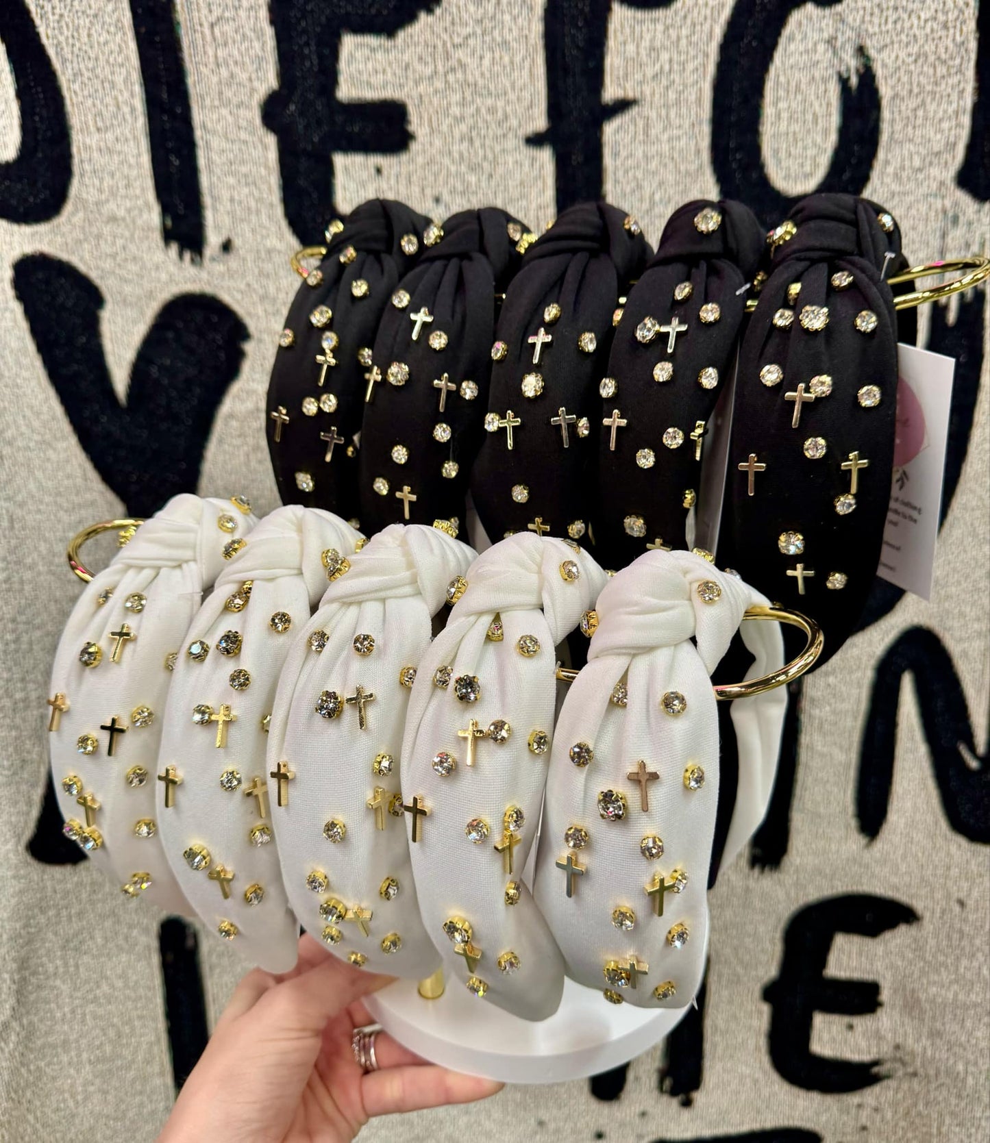 Cross Jeweled Knotted Headband, Christian Headband, Cross and Rhinestone Headband, Church Headband, Christian Gift, Christian Accessories