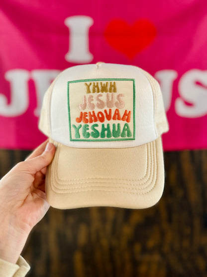 YHWH Jesus Jehovah Yeshua, Christian Trucker Hat, Embroidered Patch Hat, Trucker Hat, Patch Trucker Hat, Christian Gift