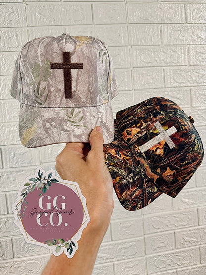 Cross Camo Hat, Embroidered Vintage Hat, Christian Dad Hat, Christian Gift