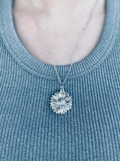 Jesus Loves You Hidden Sunflower Message Necklace - Hidden Message Necklace - Christian Jewelry - Engraved Christian Necklace - Christian Apparel - Necklace - Christian Gift