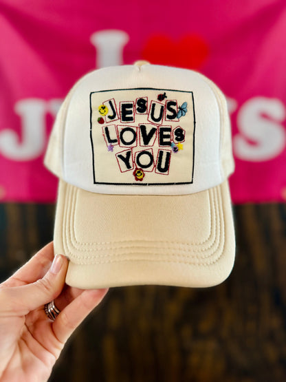 Jesus Loves You Blocks Hat, Christian Trucker Hat, Embroidered Patch Hat, Trucker Hat, Patch Trucker Hat, Christian Gift