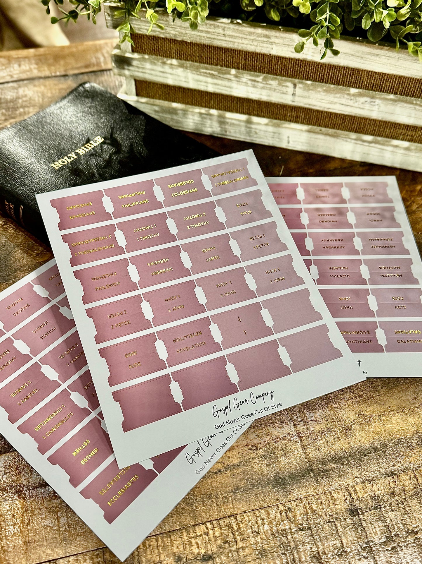Gold Foil Dusty Rose Matte Bible Tabs - Christian Bible Tabs