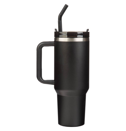 Be Strong in the Lord Black 40 Oz Tumbler with Reusable Straw - Ephesians 6:10