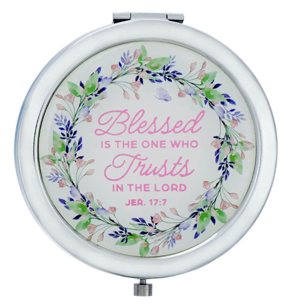 Blessed is the One Purple Floral Compact Mirror - Jeremiah 17:7
