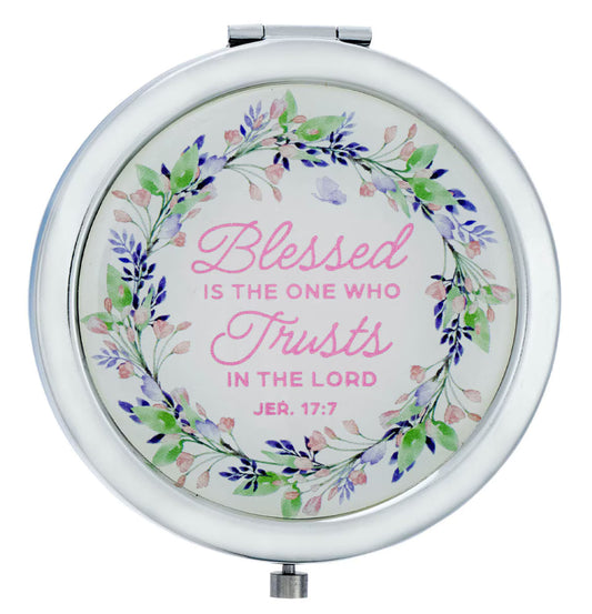 Blessed is the One Purple Floral Compact Mirror - Jeremiah 17:7