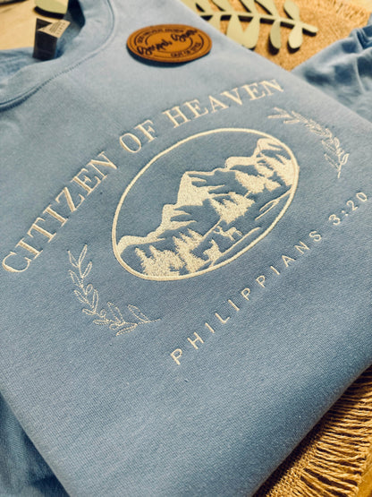 Citizen Of Heaven Embroidered Shirt, Christian Sweatshirt, Embroidered Jesus Pullover, Christian Pullover, Christian Gift