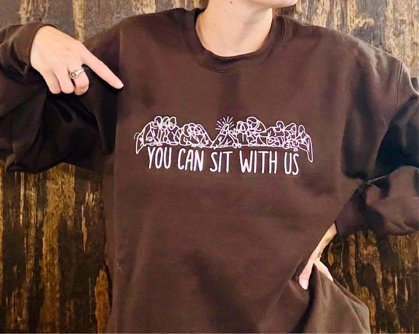 You Can Sit With Us Embroidered Shirt, Christian Sweatshirt, Embroidered Jesus Pullover, Christian Pullover, Christian Gift