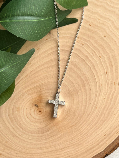 Silver Necklace Cross Pendant 18" Christian Jewelry