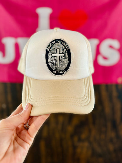 Made In The Image Of God Hat, Christian Trucker Hat, Embroidered Patch Hat, Trucker Hat, Patch Trucker Hat, Christian Gift