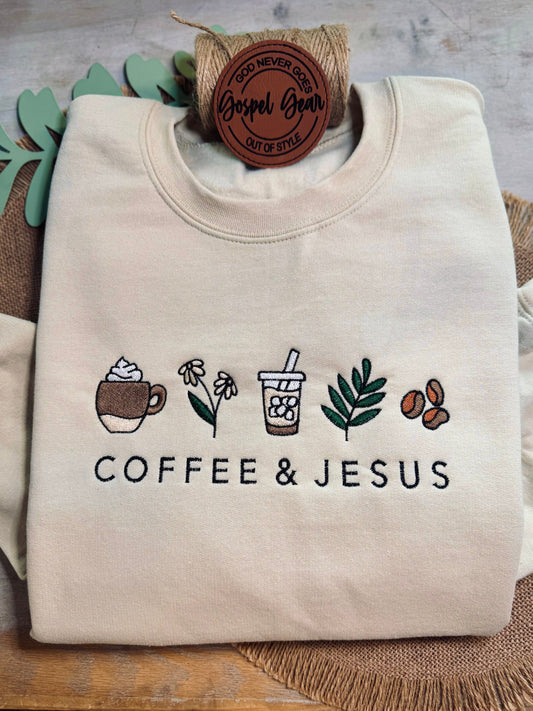 Coffee And Jesus Embroidered Shirt, Embroidered Pullover, Christian Tee, Embroidered Shirt, Christian Sweatshirt, Christian Gift