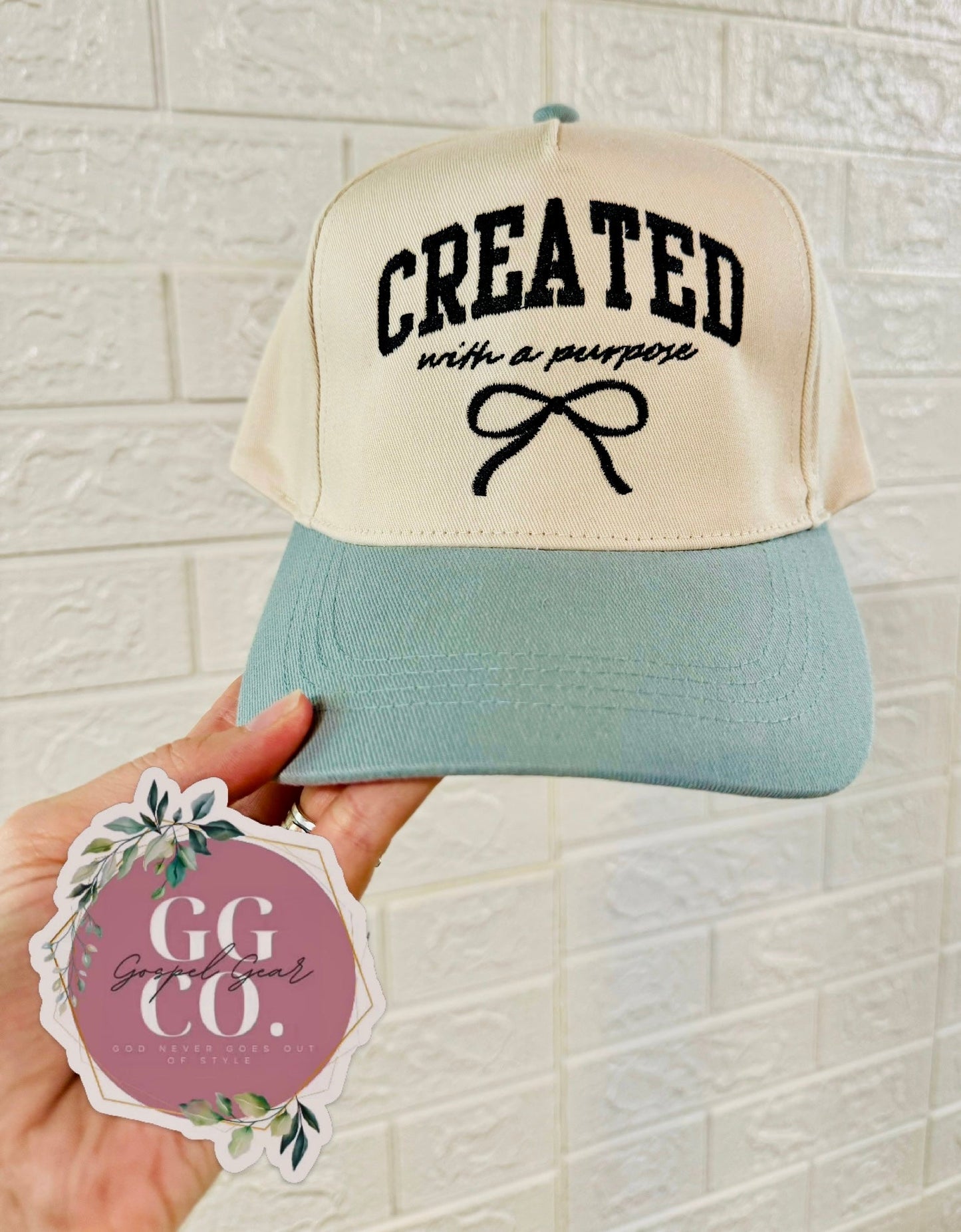 Created With A Purpose Bow Hat, Embroidered Vintage Hat, Christian Dad Hat, Christian Gift