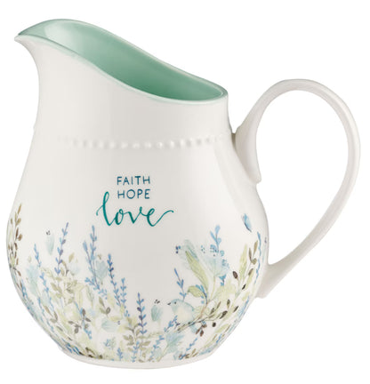 Faith Hope Love White Ceramic Pitcher